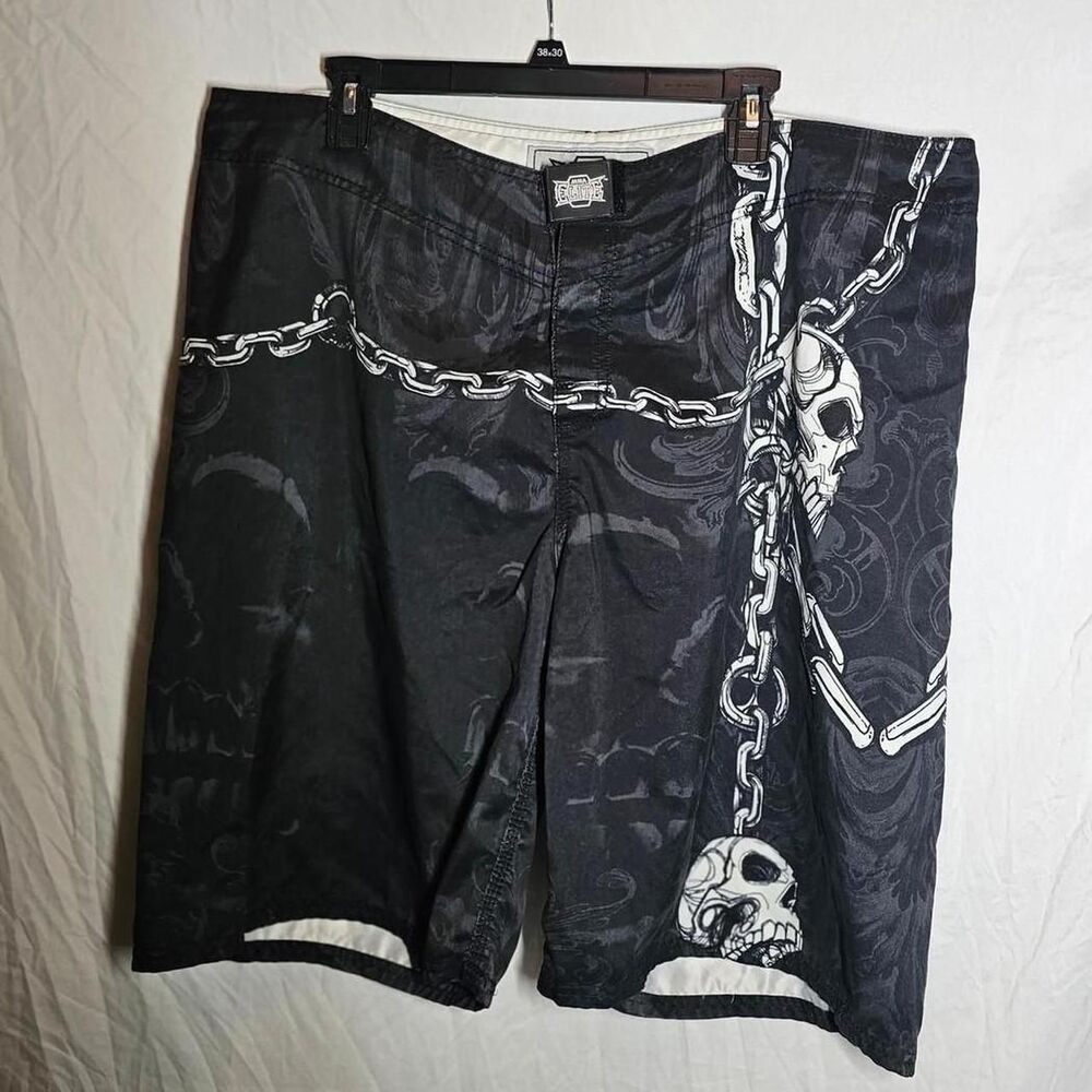 y2k 2000s emo gothic grunge mma elite skull swim shorts